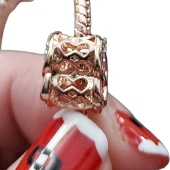 7 in. Rose Gold Plated over Sterling Silver (S925) Snake Chain Bracelet w/ Heart - Picture 3 of 6